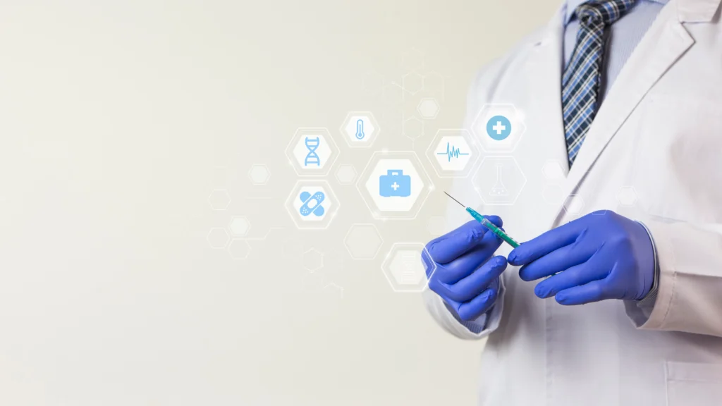 medical banner with doctor wearing gloves